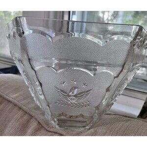 Federal Glass Americana Hexagon Bald Eagle & Stars Punch Bowl 1950'S Patriotic